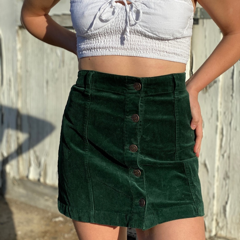 green velvet button up mini skirt US size 6